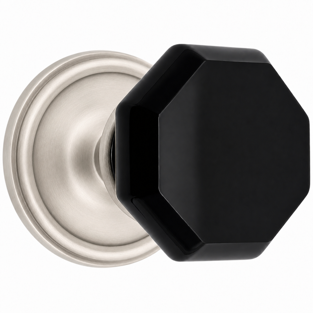 Traditional Rosette Door Set with Black Octagon Crystal Door Knobs (Several Finishes Available)