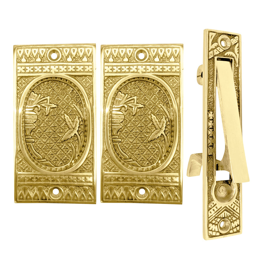 ##Antique Hardware## Broken Leaf Pattern Pocket Door Set (Several Finishes Available)