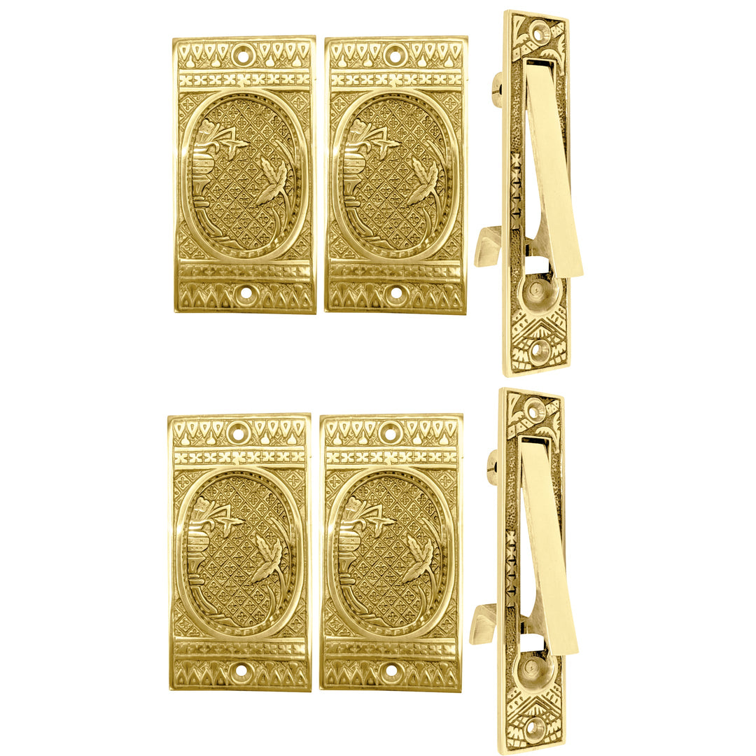 ##Antique Hardware## Broken Leaf Pattern Pocket Door Set (Several Finishes Available)