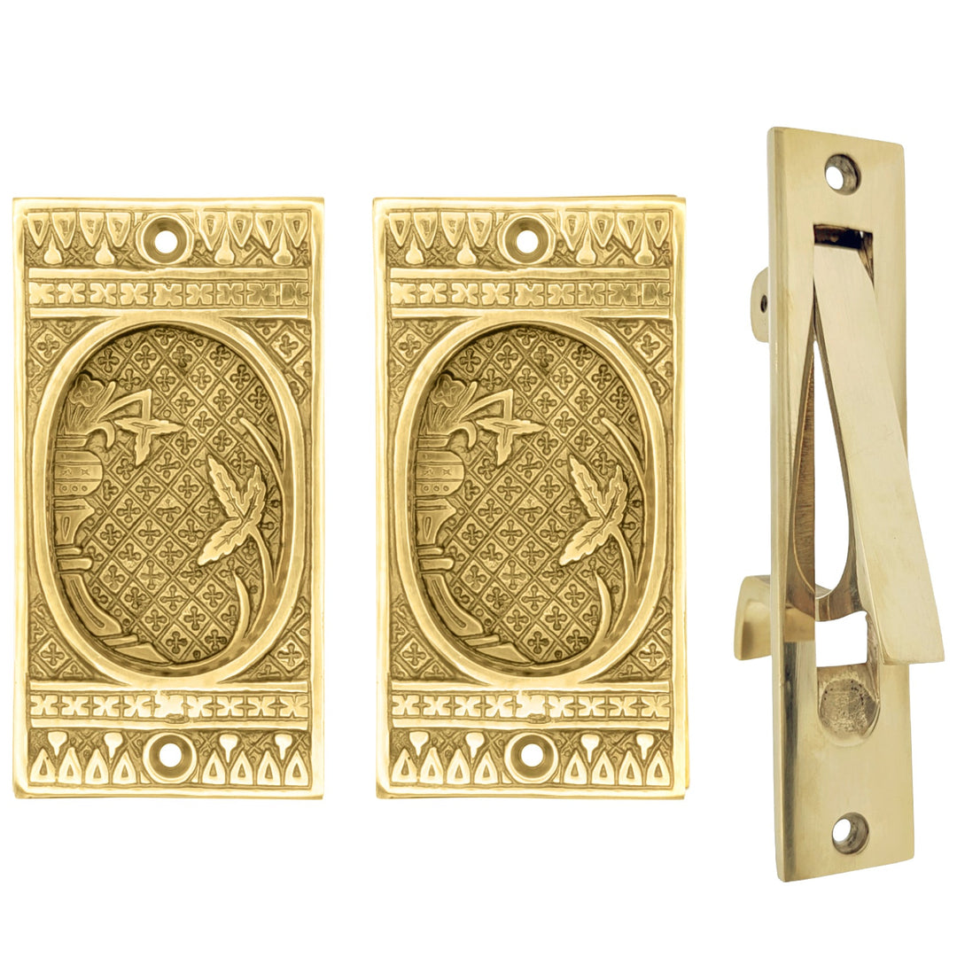 ##Antique Hardware## Broken Leaf Pattern Pocket Door Set (Several Finishes Available)