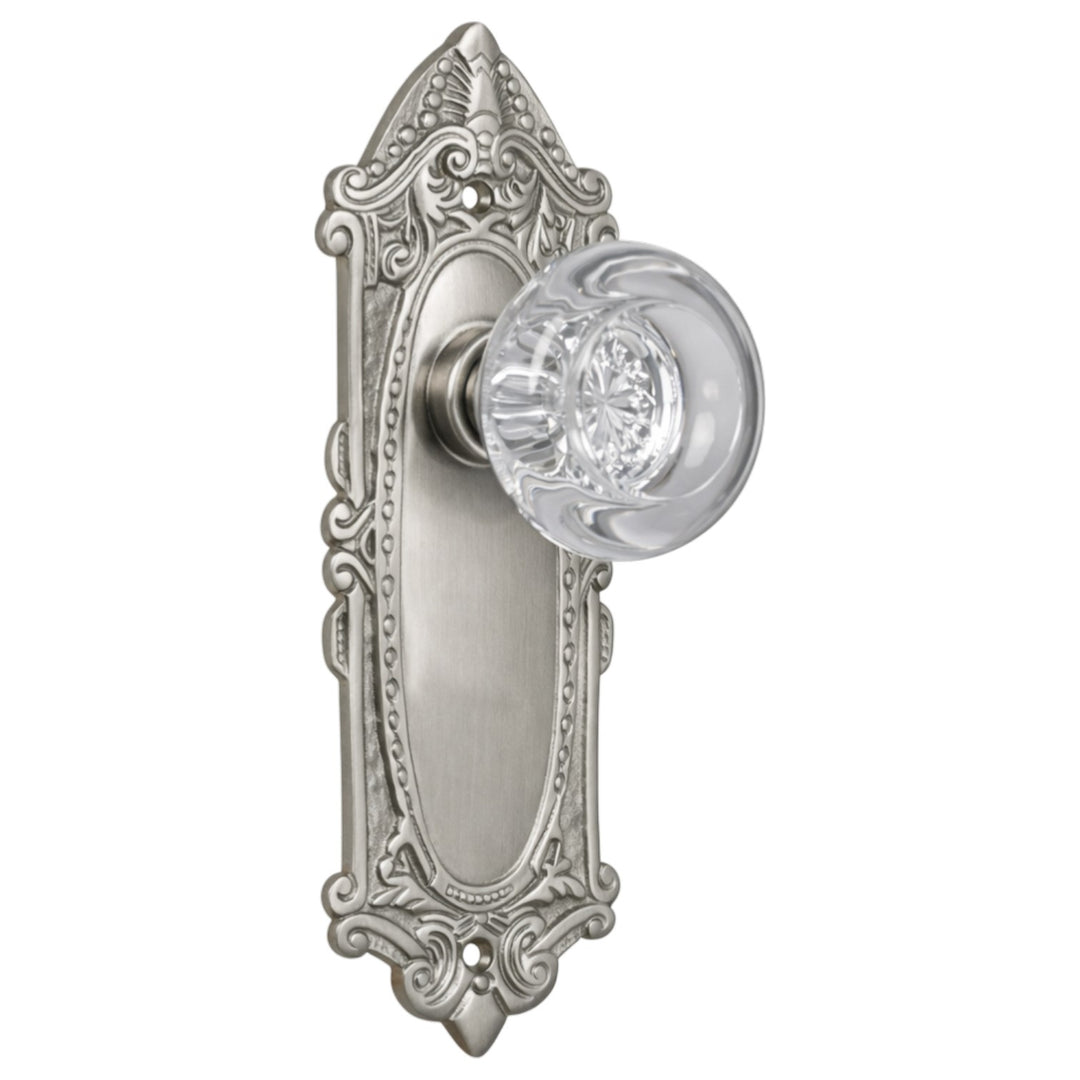 Ornate Victorian Long Backplate Door Set with Crystal Round Door Knobs (Several Finishes Available)