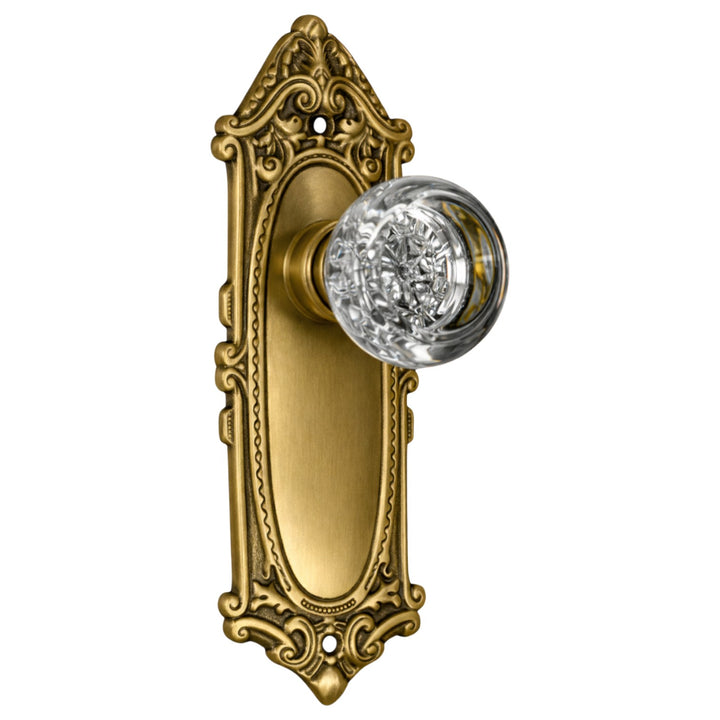 Ornate Victorian Long Backplate Door Set with Crystal Round Door Knobs (Several Finishes Available)