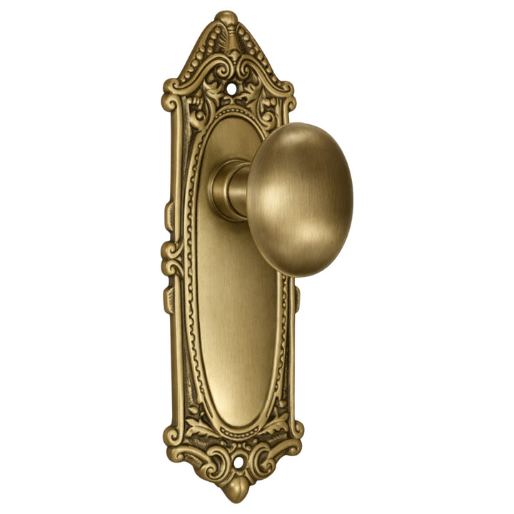 Ornate Victorian Long Backplate Door Set with Egg Door Knobs (Several Finishes Available)