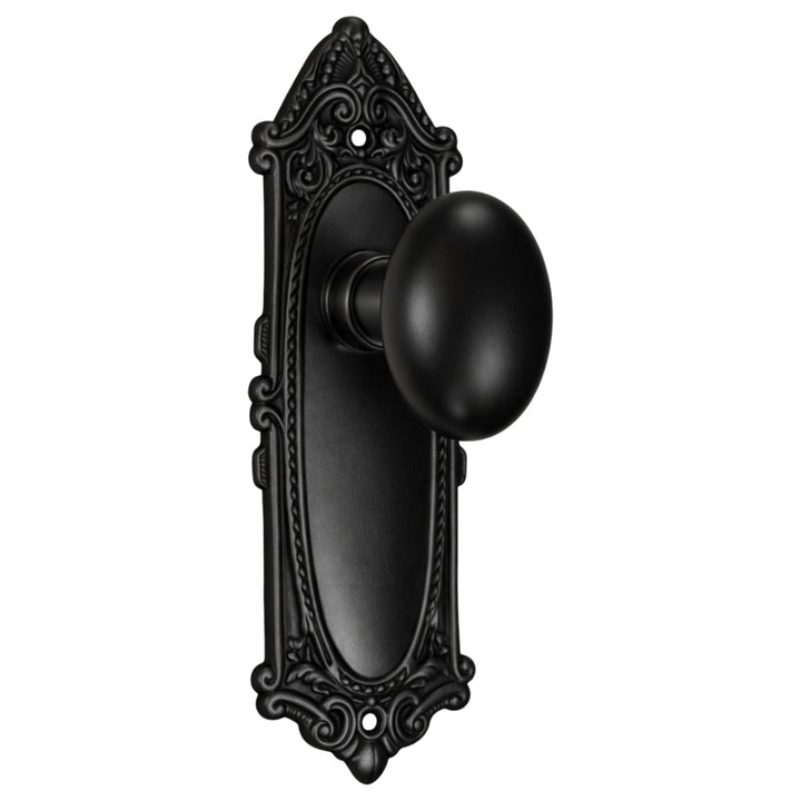 Ornate Victorian Long Backplate Door Set with Egg Door Knobs (Several Finishes Available)