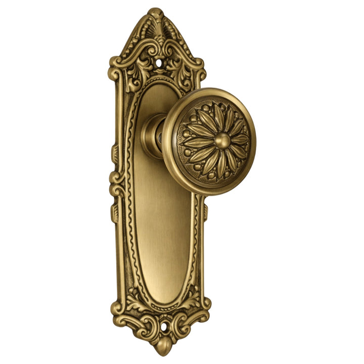 Ornate Victorian Long Backplate Door Set with Floral Imprint Door Knobs (Several Finishes Available)