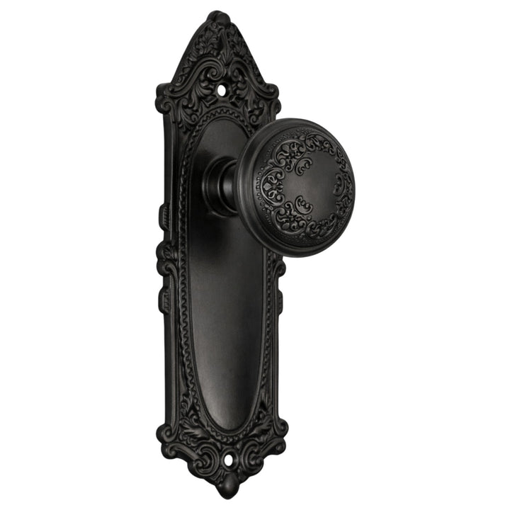 Ornate Victorian Long Backplate Door Set with Floral Leaf Door Knobs (Several Finishes Available)