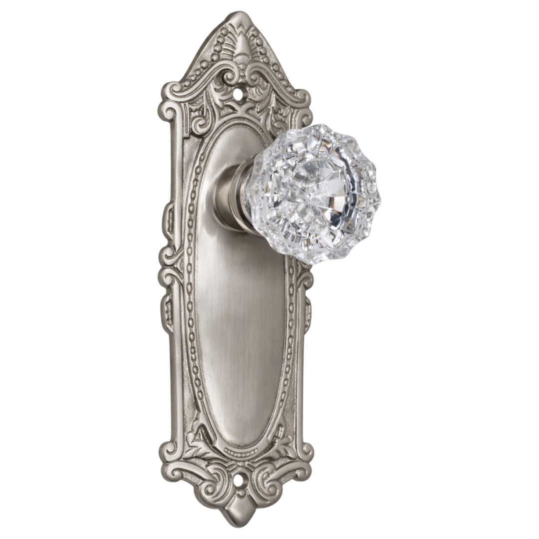 Ornate Victorian Long Backplate Door Set with Crystal Fluted Door Knobs (Several Finishes Available)