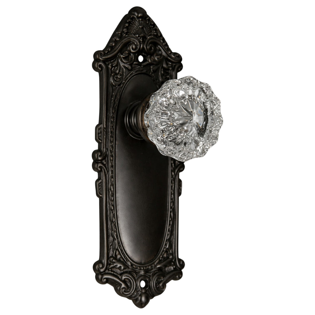 Ornate Victorian Long Backplate Door Set with Crystal Fluted Door Knobs (Several Finishes Available)