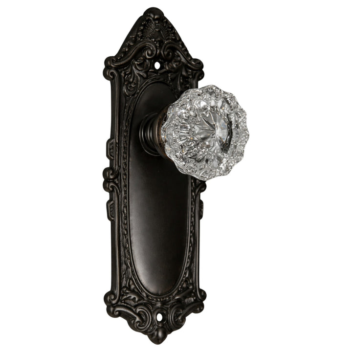 Ornate Victorian Long Backplate Door Set with Crystal Fluted Door Knobs (Several Finishes Available)
