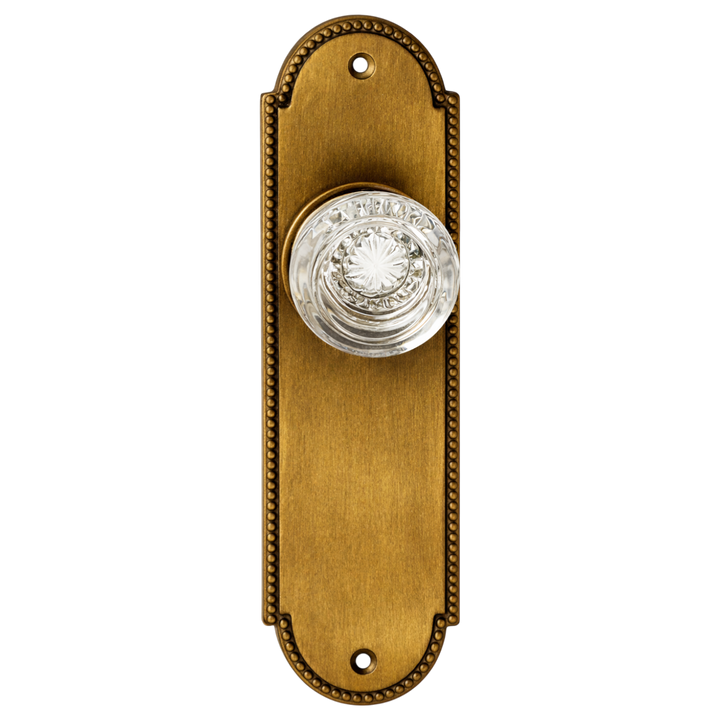 Arched Beaded Backplate Door Set with Round Crystal Door Knobs (Several Finishes Available)
