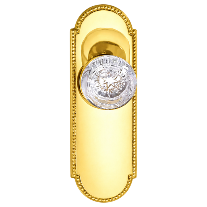 Arched Beaded Backplate Door Set with Round Crystal Door Knobs (Several Finishes Available)