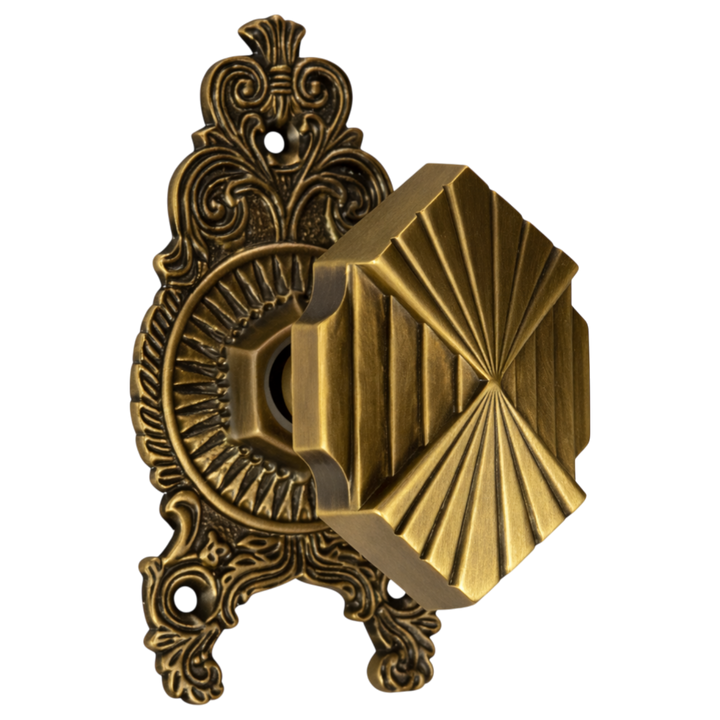 Ornate Victorian Rosette Door Set with Art Deco Fanfare Door Knob (Several Finishes Available)