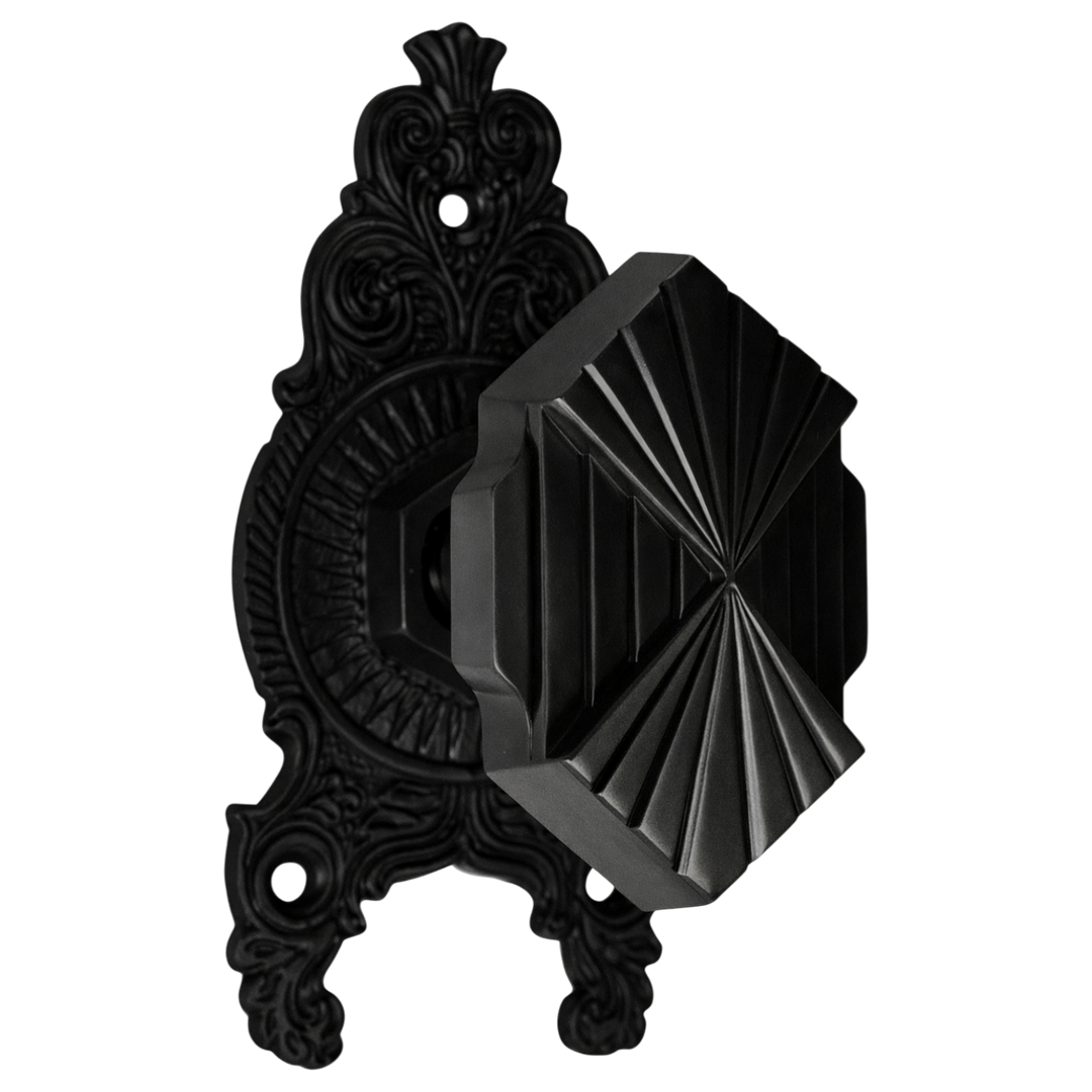 Ornate Victorian Rosette Door Set with Art Deco Fanfare Door Knob (Several Finishes Available)