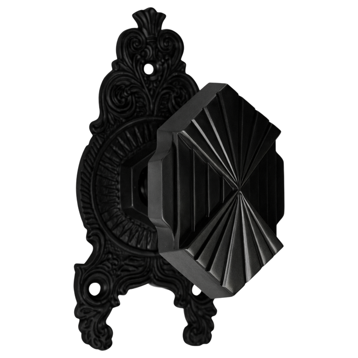 Ornate Victorian Rosette Door Set with Art Deco Fanfare Door Knob (Several Finishes Available)