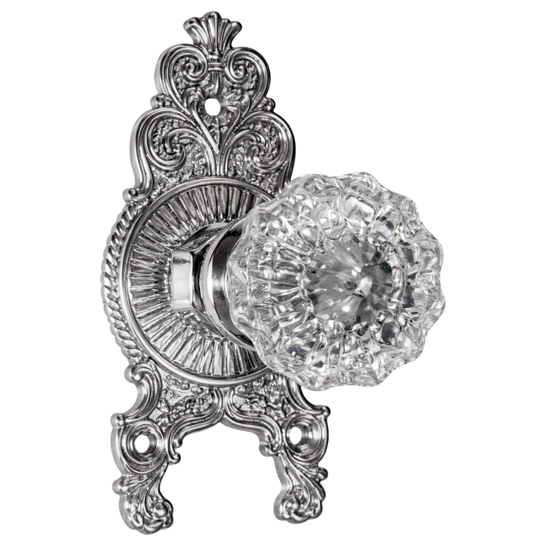 Ornate Victorian Rosette Door Set with Crystal Fluted Door Knobs (Several Finishes Available)