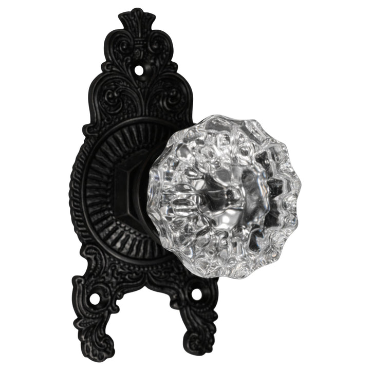 Ornate Victorian Rosette Door Set with Crystal Fluted Door Knobs (Several Finishes Available)