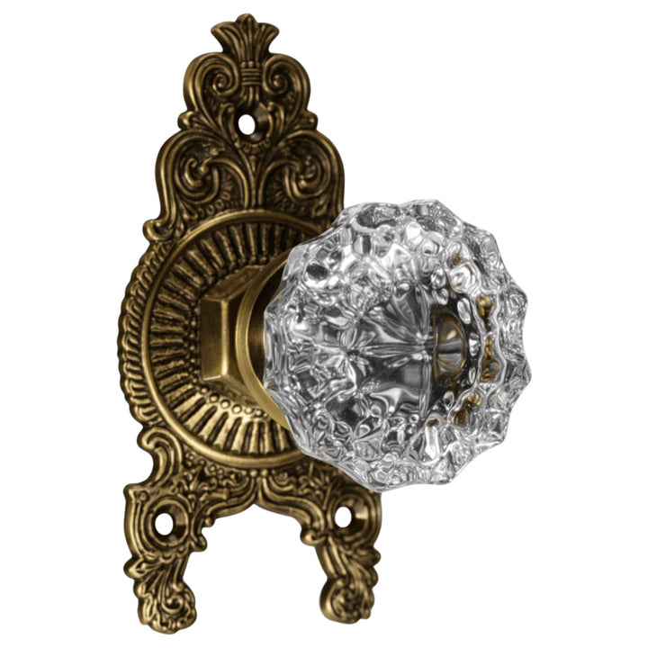 Ornate Victorian Rosette Door Set with Crystal Fluted Door Knobs (Several Finishes Available)