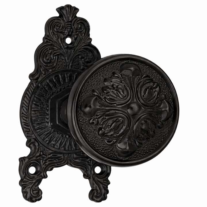 Ornate Victorian Rosette Door Set with Romanesque Door Knobs (Black Bronze Finish)