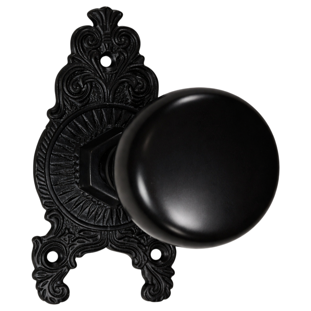 Ornate Victorian Rosette Door Set with Round Brass Door Knobs (Several Finishes Available)