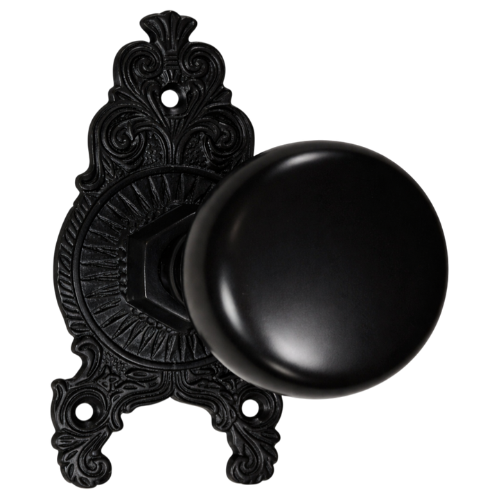 Ornate Victorian Rosette Door Set with Round Brass Door Knobs (Several Finishes Available)