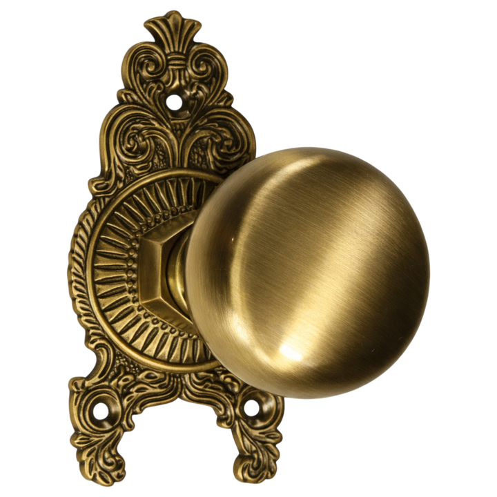 Ornate Victorian Rosette Door Set with Round Brass Door Knobs (Several Finishes Available)