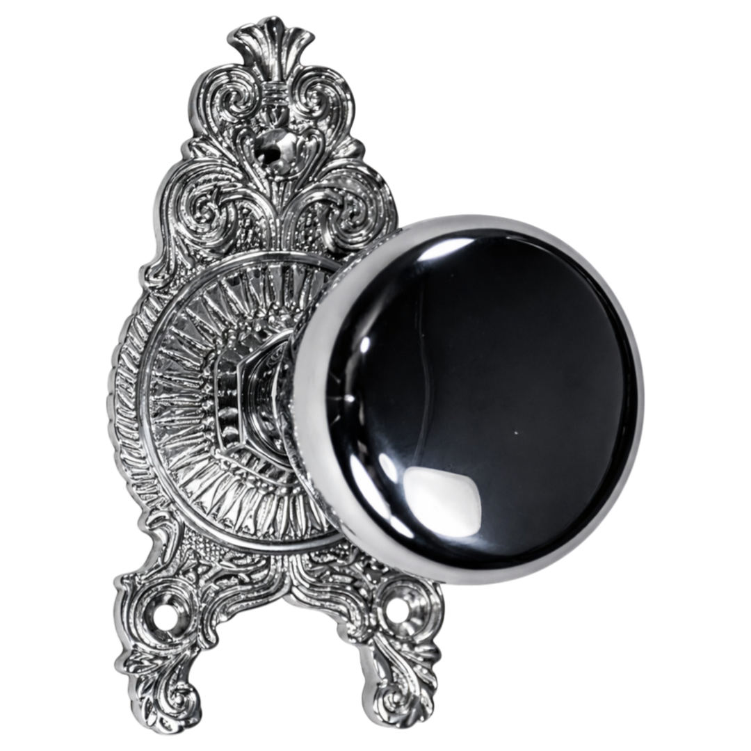 Ornate Victorian Rosette Door Set with Round Brass Door Knobs (Several Finishes Available)