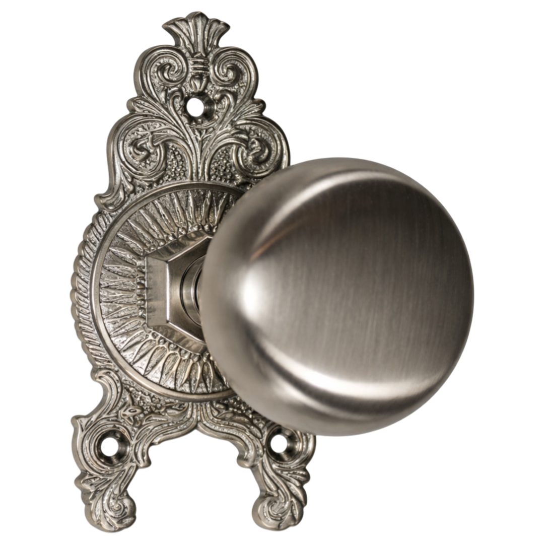 Ornate Victorian Rosette Door Set with Round Brass Door Knobs (Several Finishes Available)