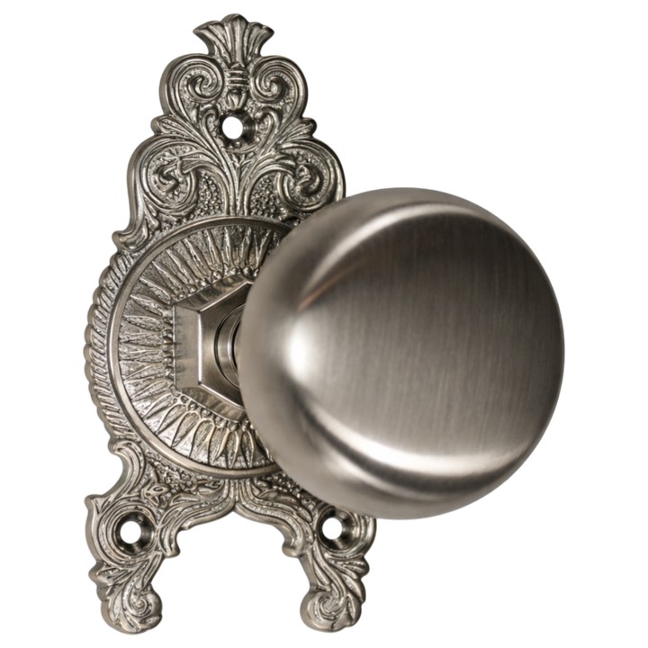 Ornate Victorian Rosette Door Set with Round Brass Door Knobs (Several Finishes Available)