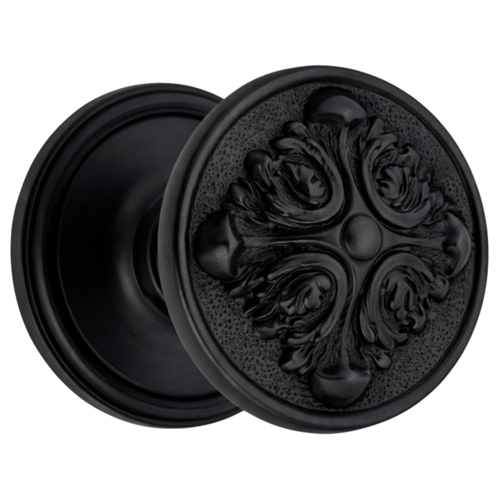 Traditional Rosette Door Knob Set with Romanesque Style Door Knobs (Several Finishes Available)