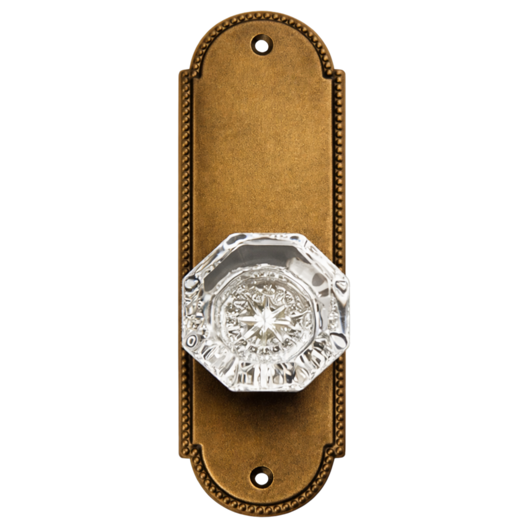 Arched Beaded Backplate Door Set with Octagon Crystal Door Knobs (Several Finishes Available)