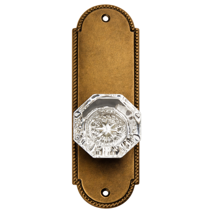 Arched Beaded Backplate Door Set with Octagon Crystal Door Knobs (Several Finishes Available)