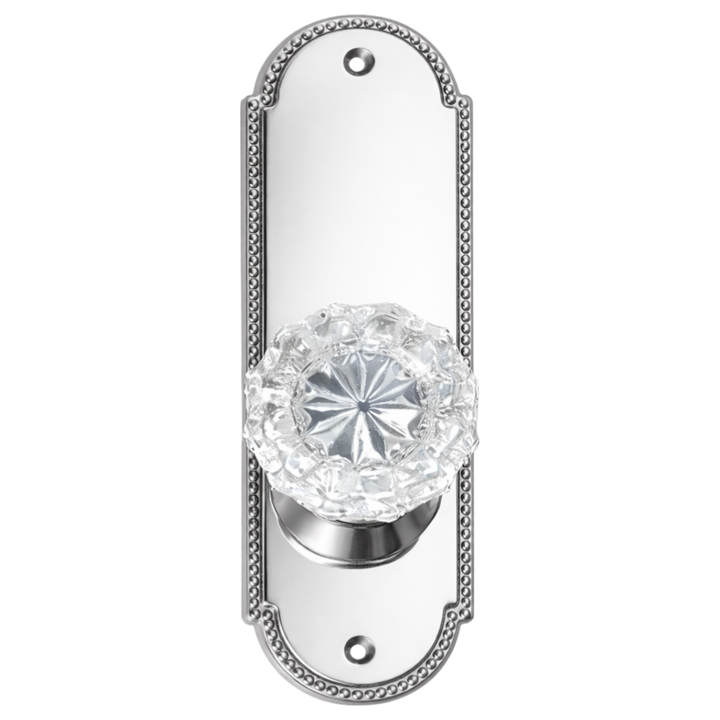 Arched Beaded Backplate Door Set with Fluted Crystal Door Knobs (Several Finishes Available)