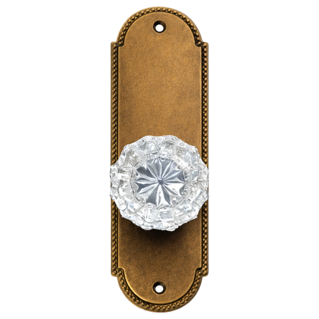 Arched Beaded Backplate Door Set with Fluted Crystal Door Knobs (Several Finishes Available)