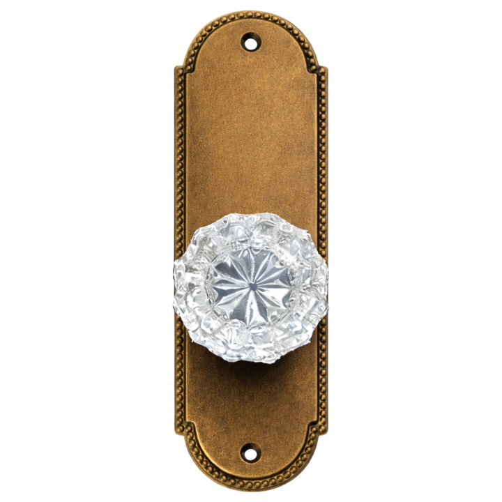 Arched Beaded Backplate Door Set with Fluted Crystal Door Knobs (Several Finishes Available)