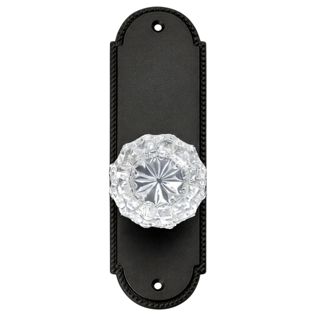 Arched Beaded Backplate Door Set with Fluted Crystal Door Knobs (Several Finishes Available)