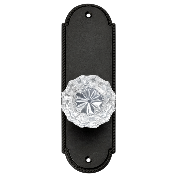 Arched Beaded Backplate Door Set with Fluted Crystal Door Knobs (Several Finishes Available)