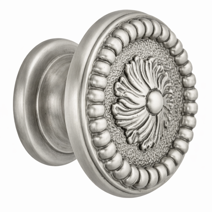 1 3/5 Inch Beaded Floral Cabinet Knob (Several Finishes Available)