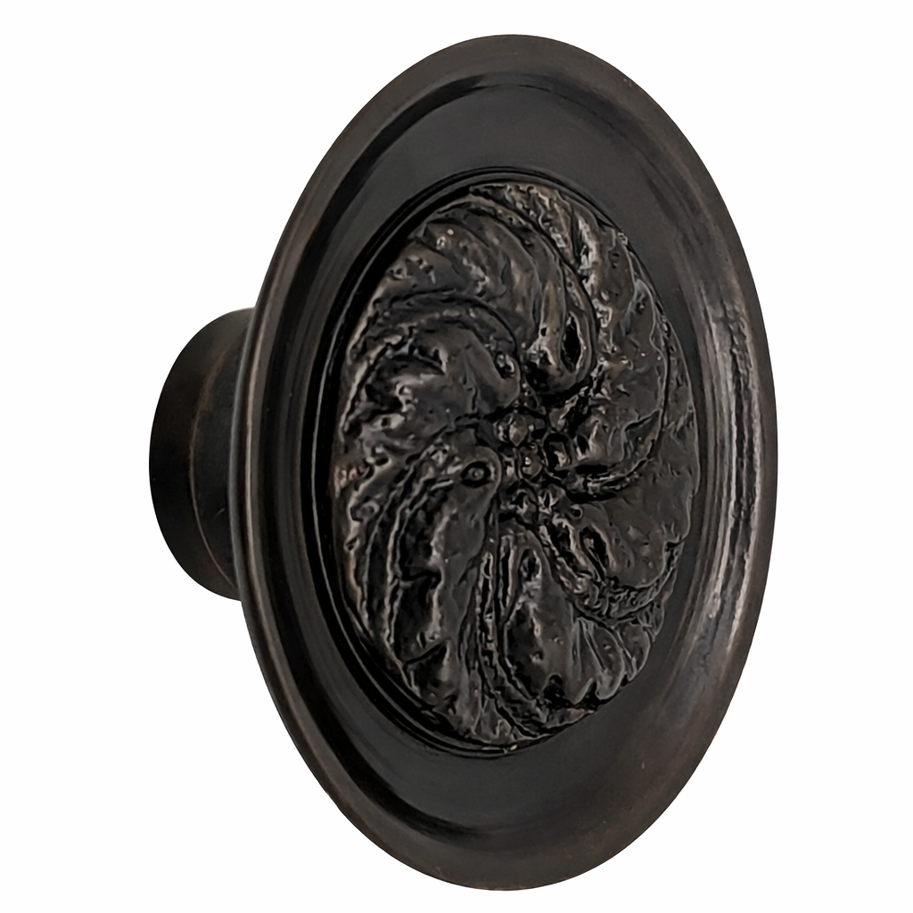 1 4/5 Inch Solid Brass Round Floral Print Leaf Cabinet & Furniture Knob (Several Finishes Available)