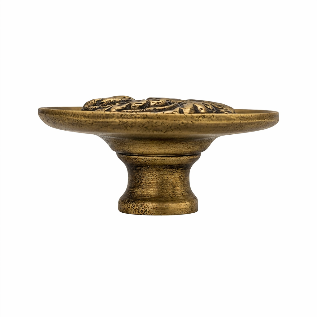 1 4/5 Inch Solid Brass Round Floral Print Leaf Cabinet & Furniture Knob (Several Finishes Available)