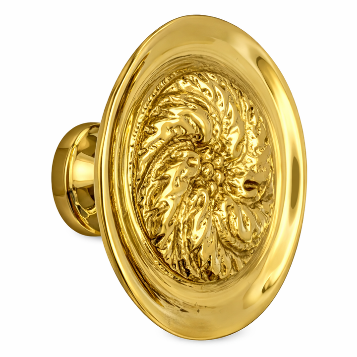 1 4/5 Inch Solid Brass Round Floral Print Leaf Cabinet & Furniture Knob (Several Finishes Available)