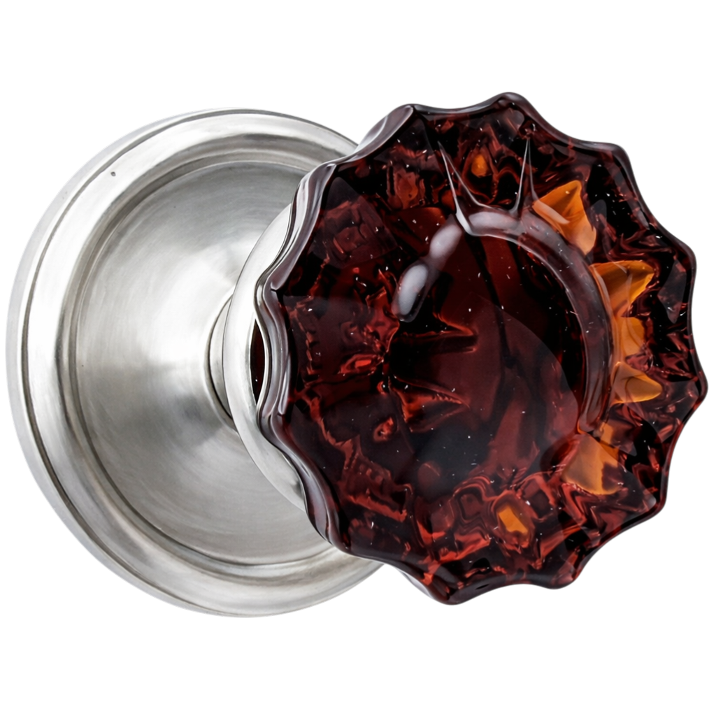 Traditional Rosette Door Set with Fluted Amber Glass Door Knobs (Several Finishes Available)