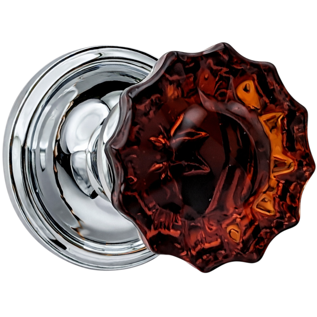 Traditional Rosette Door Set with Fluted Amber Glass Door Knobs (Several Finishes Available)