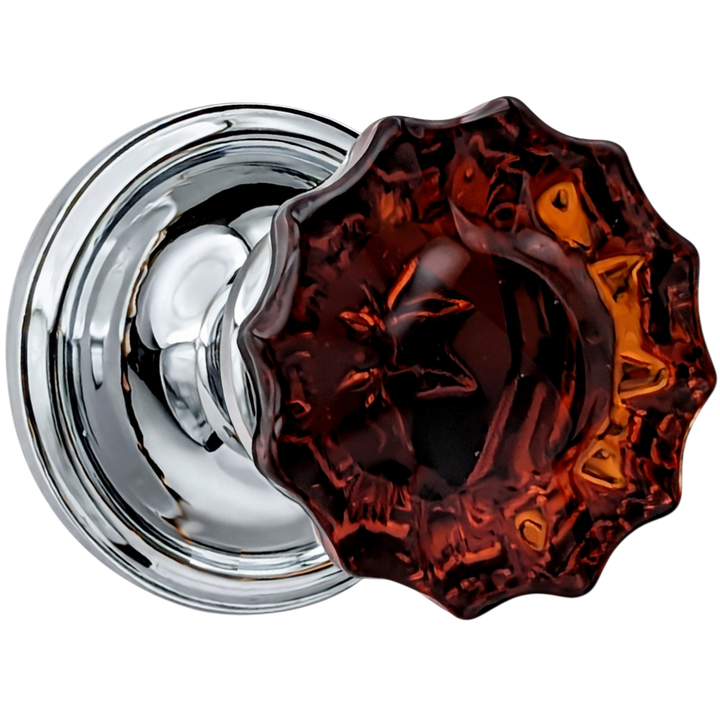 Traditional Rosette Door Set with Fluted Amber Glass Door Knobs (Several Finishes Available)