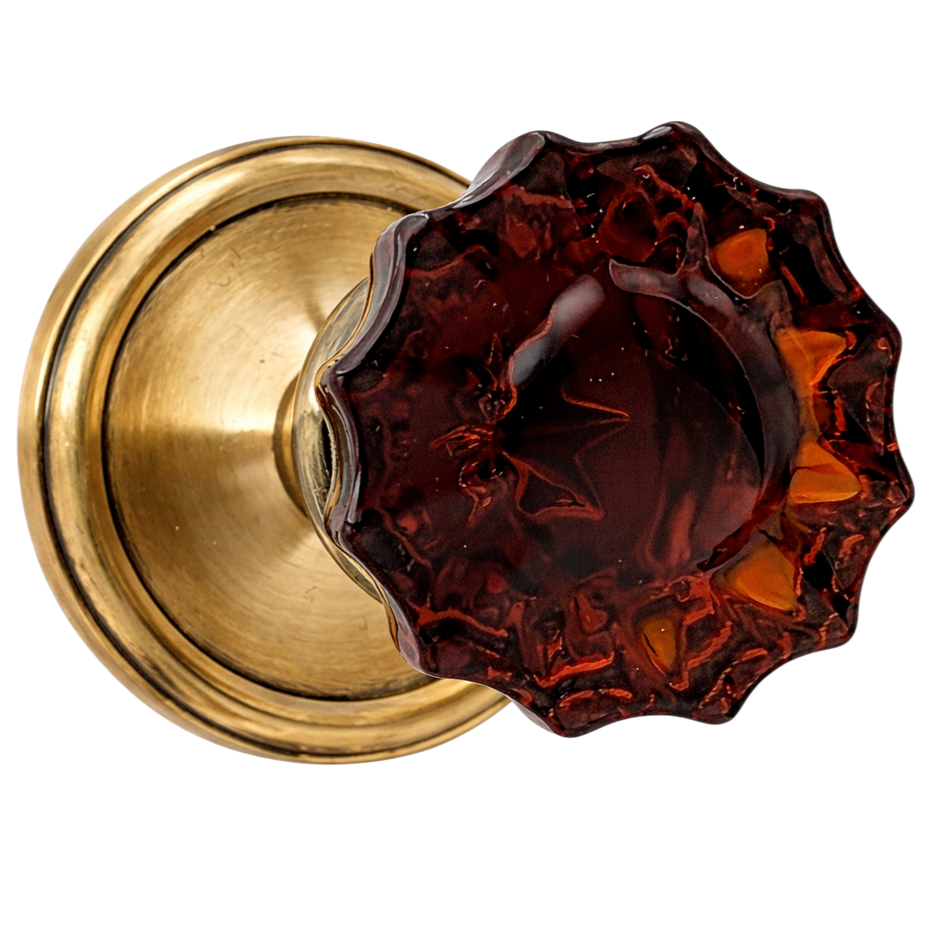 Traditional Rosette Door Set with Fluted Amber Glass Door Knobs (Several Finishes Available)