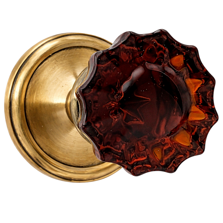 Traditional Rosette Door Set with Fluted Amber Glass Door Knobs (Several Finishes Available)