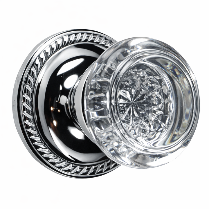 Georgian Roped Rosette Door Set with Round Crystal Door Knobs (Several Finishes Available)