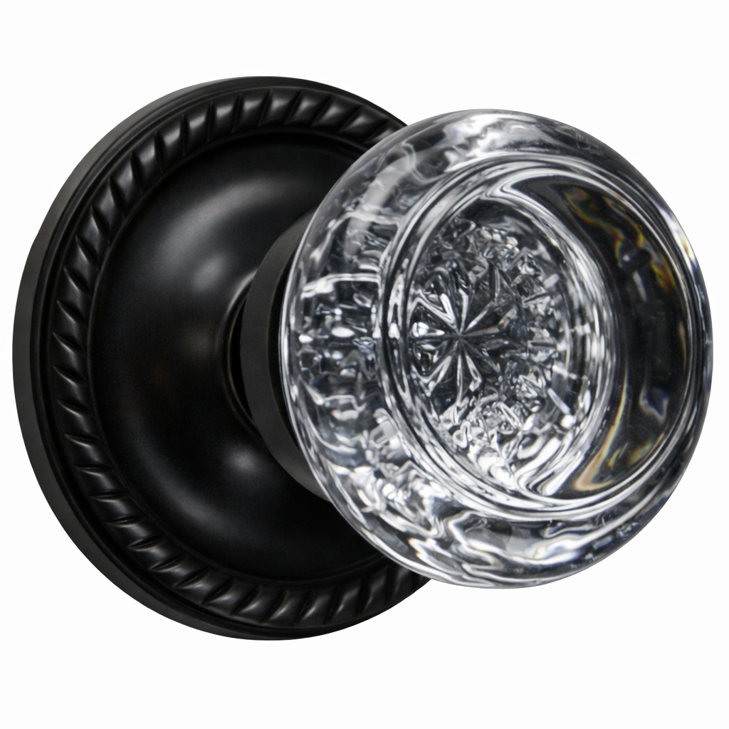 Georgian Roped Rosette Door Set with Round Crystal Door Knobs (Several Finishes Available)