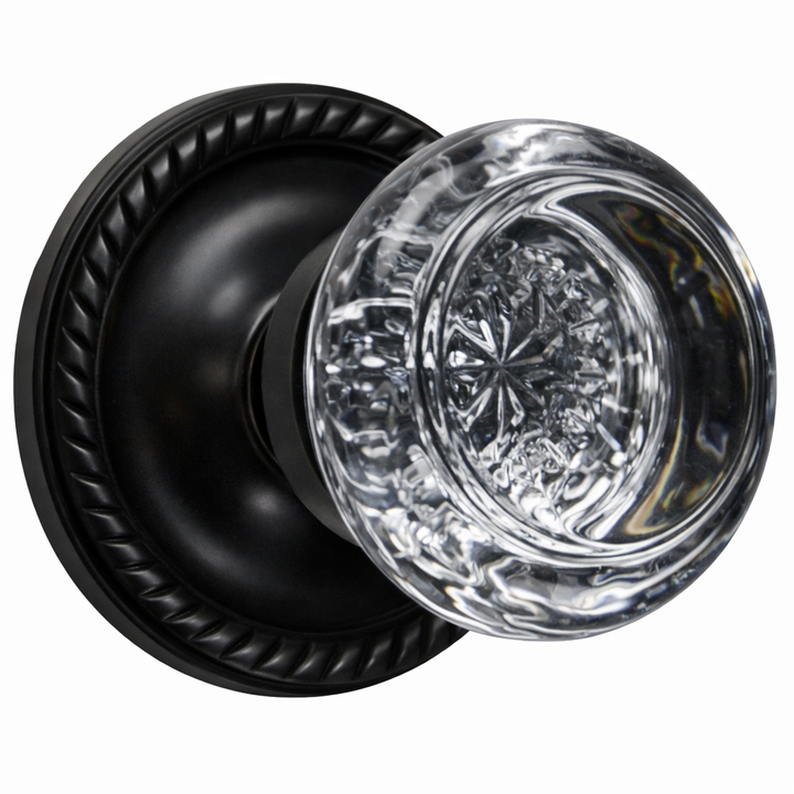 Georgian Roped Rosette Door Set with Round Crystal Door Knobs (Several Finishes Available)