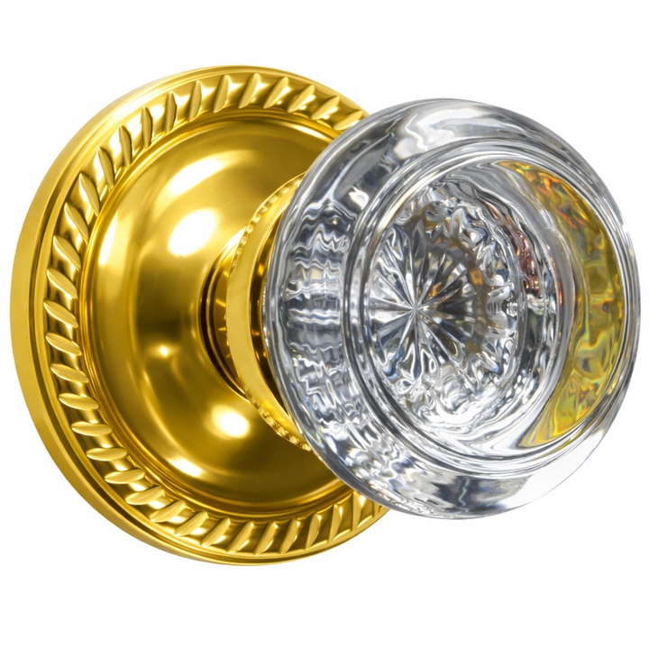 Georgian Roped Rosette Door Set with Round Crystal Door Knobs (Several Finishes Available)
