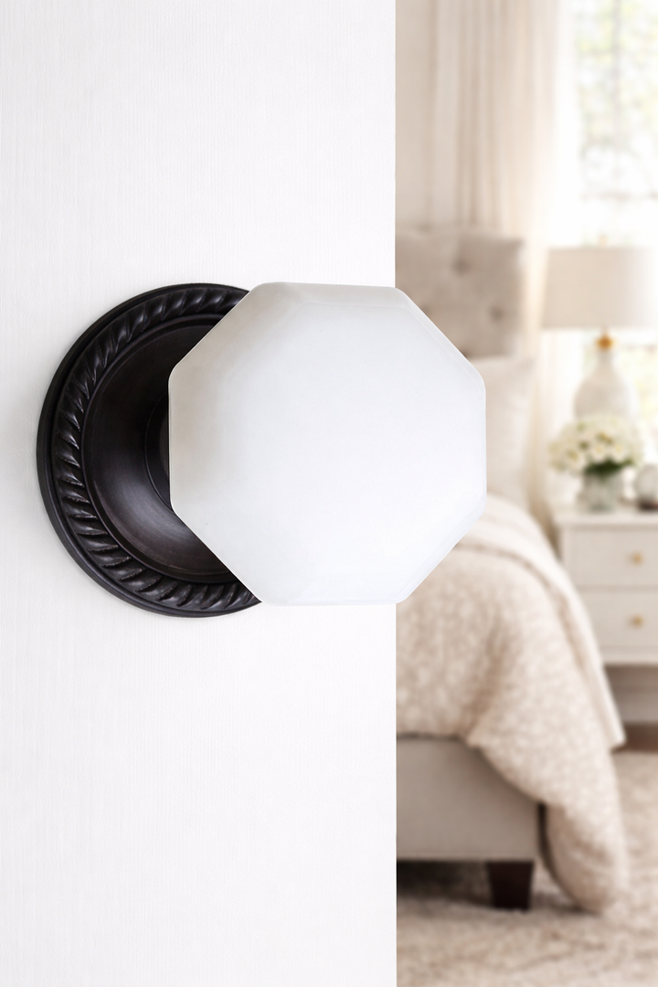 Georgian Roped Rosette with Octagon Milk Glass Door Knobs (Several Finishes Available)